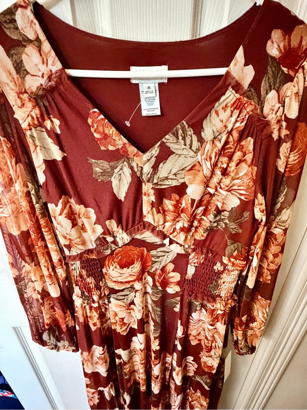 Kate and Lily Floral Maxi Dress in Burgundy with Long Sleeves - Picture 7 of 7